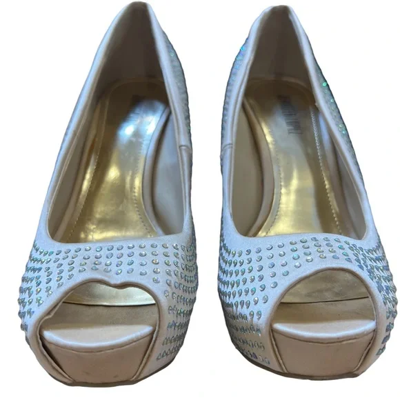 JLO Jennifer Lopez Blingy Blush 6 M Rhinestone Heels~ Dress Shoes Peep Toe - Picture 3 of 13